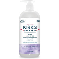 Kirk's 3-In-1 Head To Toe Nourishing Liquid Cleanser- For Men, Women & Children - Premium Coconut Oil & Aloe Vera- Non Gmo & Vegan - Lavender And Vanilla - 32 Fl Oz.