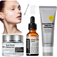 Crema De Baba De Caracol Original, Vitamin C Facial Serum 1.01 Oz, Snail Mucin 92% Moisturizer Daily Face Gel Cream1.76 Oz, Facial Cleanser 3.52 Oz For All Skin Type (3Pcs)