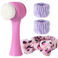 Beomeen Facial Cleansing Brush 2 In 1, Silicone Face Scrubber Dual Face Brush For Deep Pore Cleansing And Exfoliating, Skincare Headband And Wristbands Set For Washing Face Massaging Spa Makeup,Purple