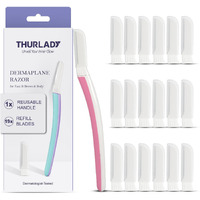 Thurlady Face Razors For Women, Reusable Handle With 19 Microblades, Dermaplane Razor For Women Face, Eyebrow & Facial Razors, Peach Fuzz Remover, Gentle Exfoliating, For Sensitive Skin (Pearl Blush)