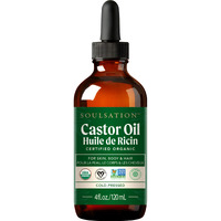 Soulsation Organic Castor Oil 100% Pure (4Oz) - For Eyelashes, Eyebrows, Face, Hair & Skin - Cold Pressed Unrefined Glass Bottle