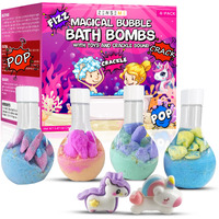 Kids Bath Bombs Powder With 12 Mini Unicorn Toys Inside - Bubble Potions For Kids With Natural Essential Oils - Bubble Bath Magic Science Kit - Blast Of Fizzy Foamy & Eruption Colors - Gift Set Of 4