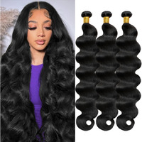 Gearina 12A Human Hair Bundles 12 14 16 Inch Body Wave Bundles Human Hair 100% Unprocessed Brazilian Virgin 3 Weave Extensions Real Hair For Women Natural Black