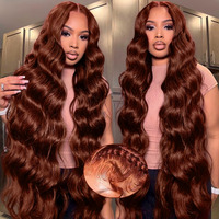 36 Inch Reddish Brown Lace Front Wigs Human Hair Long 13X6 Body Wave Lace Front Wig Human Hair Pre Plucked 180% Density Auburn Hd Full Lace Frontal Wig Wear And Go Glueless Brown Wig For Women