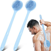 Sunnyray 2 Pack 15 Inch Soft Silicone Back Scrubber With Long Handle, Scrubber Anti Slip For Shower, Bath Body Brush, Improved Skin Health Can Produce Foam For Men And Women(Nordic Blue)