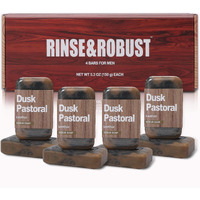 Rinse & Robust Natural Men's Soap Bars 4-Pack - 4-In-1 Exfoliating & Moisturizing Cleansing Bar For Face, Body, Hands & Shaving | All Skin Types | Gift For Him (5.3 Oz Each),Leather Scent