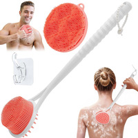 Geenoa Silicone Back Scrubber & Body Scrubber Set, 15.35 Soft Back Scrubber For Shower With Dual-Side Brush Head, Silicone Loofah Exfoliating Body Scrubber With Dense & Waved Bristles(Pink-2Pcs)