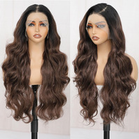 13X6 Lace Front Wigs Ombre Brown Lace Frontal Wig Hd Lace Body Wave Pre Plucked Tiny Knots 28 Inch Pre-Layered Long Wavy Synthetic Lace Wig