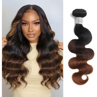 Auroo Chestnut Brown Ombre Single Body Wave Bundles Human Hair 16 Inch, 12A 100% Virgin Brazlian Weaves Dark Roots 3 Tones Ombre Medium Auburn Colored Human Hair Bundles Quick Weaves Thick Track Remy