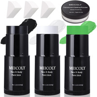 Meicoly 7Pcs Black White Green Face Body Paint Stick Set With Setting Powder And Sponges,Clown Black White Face Paint,Green Body Paint For Halloween Sfx Cosplay Makeup,Waterproof