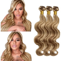 P4613 Bundle Highlight Body Wave Human Hair Bundles 613 Ombre 3 Bundles 20 20 20 Inch Two Tone Chocolate Brown Mixed With Blonde Body Wave Bundle Hair Weave