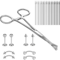Winsenet Body Septum Piercing Kit 25 Pcs Peirce Kits Include Septum Forceps Clamp Pliers 16 Pcs Stainless Steel Piercing Needles 8 Pcs Piercing Jewelry For Ear Lip Belly Navel Tongue