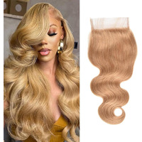 Kafeier 5X5 Honey Blonde Wavy Human Hair Closure #27, 10 Inch, 10A Swiss Lace, Pre Plucked Natural Hairline, Bleached Konts, Body Wave, Transparent Lace, 150% Density, Sew-In Installation