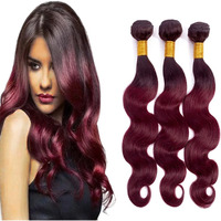 Burgundy Bundles Human Hair Ombre Body Wave Bundles 14 16 18 Inch Brazilian Virgin Remy Hair Extensions Douboe Weft 1B99J Body Wave Bundles Human Hair Weave