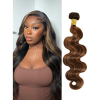 Anmetan Highlight Honey Blonde Bundles Body Wave Human Hair 18 In, Balayage Black And Brown Colored F1B/30 Single Wavy Bundle Double Weft Soft And Thick 100% Unprocessed Brazilian Virgin 12A Remy Hair