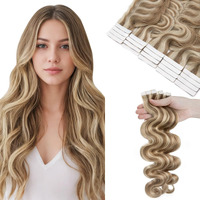 Segohair Wavy Tape In Hair Extensions Real Human Hair With Double-Sided Adhesive Professional Hair Extensions For Women 20Pcs Body Wave 16 Inches Medium Brown Mixed Bleach Blond