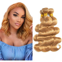 Honey Blonde Bundles Human Hair Color #27 Body Wave Human Hair Bundles 8 10 12 Inch Brazilian Virgin Hair 8A Grade Honey Blonde Body Wave Bundles Soft And Healthy For Women