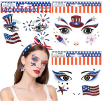 4Th Of July Face Gems Set,Glitter Usa Flag Face Jewels Stick On Face Patriotic Eye Gems Face Stickers For Women, Body Eyes Face Tattoos Sticker For Independence Day Party Festival Accessor 3 Sheet