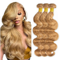 #27 Blonde Bundles Human Hair Body Wave Bundles 28 30 32 Inch 3 Bundle Unprocessed Brazilian Virgin Hair Honey Blonde Body Wave Human Hair Extensions 50 Gram Per Bundle