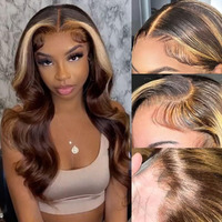 Ombre Honey Blonde Lace Front Wig Human Hair 13X6 Highlight Tb/4/27 Hd Transparent Lace Front Wigs Human Hair 250 Density Body Wave Glueless Front Wigs For Women(24Inch)