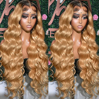 Honey Blonde Lace Front Wigs Human Hair 13X6 Ombre Hd Transparent Lace Frontal Wig Human Hair For Women 12A Body Wave Lace Front Wigs Human Hai R Pre Plucked With Baby Hairs
