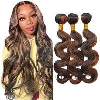 Niciitysi Hightlight Human Hair P1B30 Brown Body Wave Bundles 18 20 22 Inch Double Weft Brazilian Hair Extensions Ombre Two Tone Black Mixed With Brown Bundle Silky And Soft