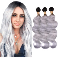 Grey Body Wave Bundles Ombre Human Hair Bundle Tow Tone Black To Grey Bundles 100% Unprocessed Virgin Hair Extensions 20 22 24 Inch For Women