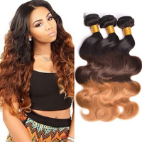 Heiowuio 1B427 Blonde Body Wave Bundles Brazilian Remy Extensions Ombre Three Tone Weaves Real Unprocessed Virgin Hair T1B/4/27 12 Inch