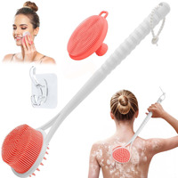 Geenoa Silicone Back & Face Scrubber Set, 15.35 Soft Back Scrubber For Shower With Dual-Side Brush Head, Gentle Silicone Facial Scrubber Face Brush For Deep Lathering & Cleansing(Pink-2Pcs)