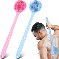Sunnyray 2 Pack 15 Inch Soft Silicone Back Scrubber With Long Handle, Scrubber Anti Slip For Shower, Bath Body Brush, Improved Skin Health Can Produce Foam For Men And Women(Pink,Nordic Blue)