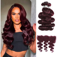 Alher 12A Dark Burgundy Body Wave Bundles With Frontal 18 20 22+18, Soft 99J Purplish Wine Red Color 100% Human Hair Virgin Remy Bundles And 13X4 Hd Lace Ear To Ear Frontal Closure Free Part Melt Well