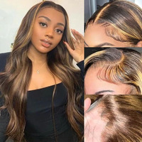 250% Density Body Wave Human Hair Wigs 13X6 Ombre Honey Blonde Lace Front Wig Human Hair 13X6 Highlight Tb/4/27 Hd Transparent Swiss Lace Front Wigs Pre-Plucked Natural Hairline (30Inch)