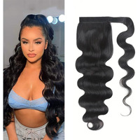Ponytail Extension Human Hair Clip In Pony Tail Hair Extensions For Black Women Curly Wave Thick Natural Looking Hair Pieces Body Wave Human Hair Ponytail(16Inch)