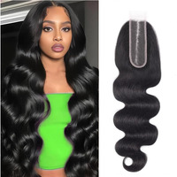 2X6 Lace Closure Body Wave Human Hair Transparent 2 By 6 Hd Lace Closure 14Inch 100% Brazilian Virgin Unprocessed Middle Part Human Hair Kim K Closure With Baby Hair Natural Color