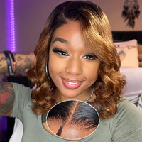 1B/30 Lace Front Wigs Human Hair Highlight Ombre 5X5 Pre Cut Lace Front Wigs Human Hair Dark Root To Brown 5X5 Hd Lace Closure Wigs Glueless Bouncy Body Wave Lace Frontal Wigs 180 Density 16 Inch