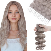 Segohair Wavy Tape In Hair Extensions Real Human Hair With Double-Sided Adhesive Professional Hair Extensions For Women 20Pcs Body Wave 20 Inches Grey