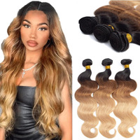 Heiowuio 1B427 Blonde Body Wave Bundles Brazilian Remy Extensions Ombre Three Tone Weaves Real Unprocessed Virgin Hair T1B/4/27 30 Inch
