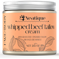 Neatique 100% Grass Fed Beef Tallow For Skin Care Face & Body | Whipped Moisturizer For Skin | With Organic Beeswax & Organic Honey Balm | All Natural Formula, 2.13Oz (Orange)