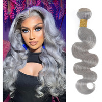 Anmetan Silver Grey Body Wave Bundles Human Hair, Short 12 Inch Single Bundle 12A Unprocessed Remy Hair Lavender Gray Colored Bundles Human Hair Weave Natural Wavy Color Sew In Quick Weave