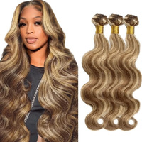 Highlight Bundles P4613 Body Wave Human Hair Bundle Two Tone Color 4 Brown And Blonde Body Wave Bundle Ombre Brown 3 Bundles 30 30 30 Inch For Black Women
