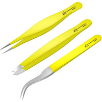 Surgical Tweezers For Ingrown Hair - Precision Sharp Needle Nose Pointed Tweezers For Splinters, Ticks & Glass Removal - Best For Eyebrow Hair, Facial Hair Removal (Triple Yellow)