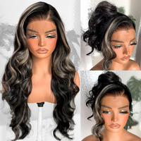 1B/27 Highlight 13X6 Hd Body Wave Lace Frontal Wigs 26Inch Pre-Plucked, Balayage Ombre Synthetic Lace Front Wig 200 Density, #1B/27 Colored For Black Women