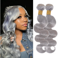 Anmetan Grey 2 Bundles Human Hair Body Wave, 12A Soft And Thick 100% Unprocessed Remy Hair Lavender Silver Gray Human Hair Sew In Quick Weave Bundles Short Wavy Sew In Extension (16/16 Inch, 2Pc)