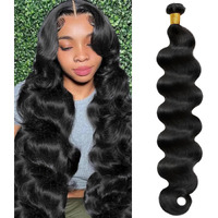 Gearina 12A Human Hair Bundles 14 Inch Body Wave Human Hair 100% Unprocessed Brazilian Virgin Hair 1 Bundles Extensions Quick Weave Human Hair Extensions Wavy For Women Natural Black