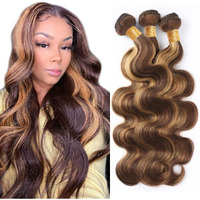 P4/27 Highlight Body Wave Bundle Brown And Honey Blonde Human Hair 3 Bundles Brazilian Unprocessed Virgin Hair Extensions For Women Piano Color 24 26 28 Inch