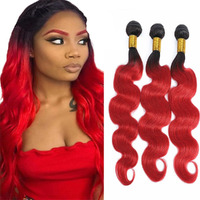 1B/Red Bundles Human Hair Ombre Body Wave Bundles 20 22 24 Inch Brazilian Virgin Remy Hair Extensions Two Tone Black To Red Bundle Double Weft 1B/Red1B/Red Body Wave Human Hair