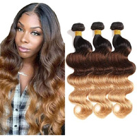 Honey Blonde Human Hair Bundles Ombre Body Wave Bundle 12 14 16 Inch 1B427 Bundle Human Hair Unprocessed Virgin Hair 3 Bundles