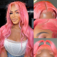 Qgvqgv 28 Inch Pink Lace Front Wig Human Hair 13X6 Hd Lace Pink Body Wave Wig Human Hair Pre Plucked Colored For Women 200% Density Strawberry Body Wave Lace Front