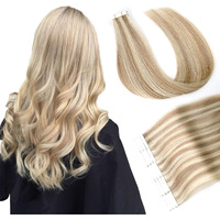 Abh Amazingbeauty Hair 50G 20Pcs Sun Kissed Highlight Hair Tape In Extensions Real Remy Human Hair Skin Weft, Invisible, Ash Brown With Platinum Blonde Highlights P8-60, 16 Inches