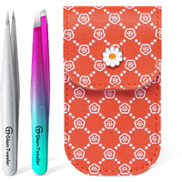 Expert Slant And Point Tip Tweezer Set With Exclusive Travel Case, Glamtweeler Sharp & Precision Tweezer Set For Eyebrows, Facial Hairs & Fine Hairs Removal (Sparkle Purple & Turquoise + Silver)